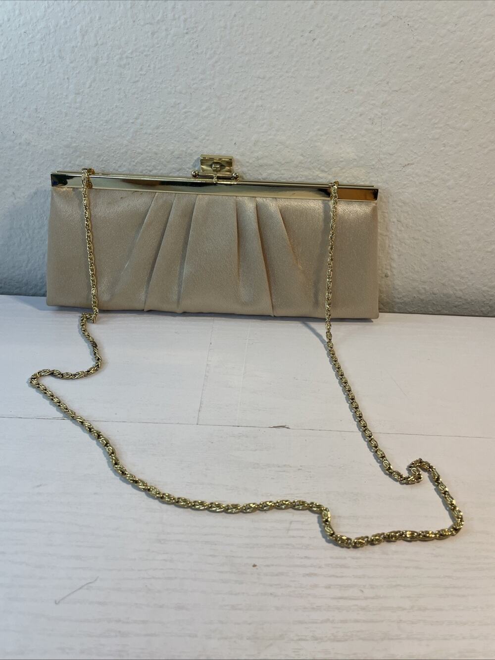 Gunne Sax by Jessica McClintock Champagne Satin Pleated 11” Evening Clutch Bag
